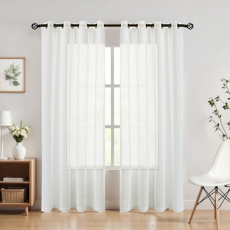 Randall Off White Faux Linen Sheer Curtain with 8 Metal Grommets Open Weave Window Treatment Drape for Living Room & Bedroom,Modern Privacy & Light Filtering & Light Drapes Curtains 2 Panels, 108Inch - Image 1